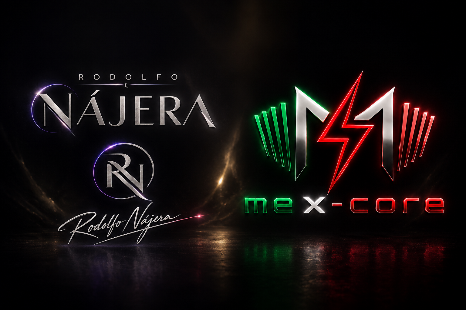 Logos de Rodolfo Nájera y MEXCORE sobre fondo oscuro